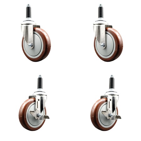 Service Caster 5 Inch 316SS Maroon Poly Swivel 3/4 Inch Expanding Stem Caster Brake SCC, 2PK SS316EX20S514-PPUB-MRN-2-TLB-2-34